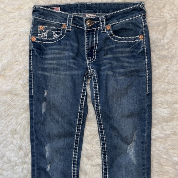 True Religion 🧲 Joey Low-Rise Distressed Thick Stitch Jeans, Size 27 - Picture 3 of 16